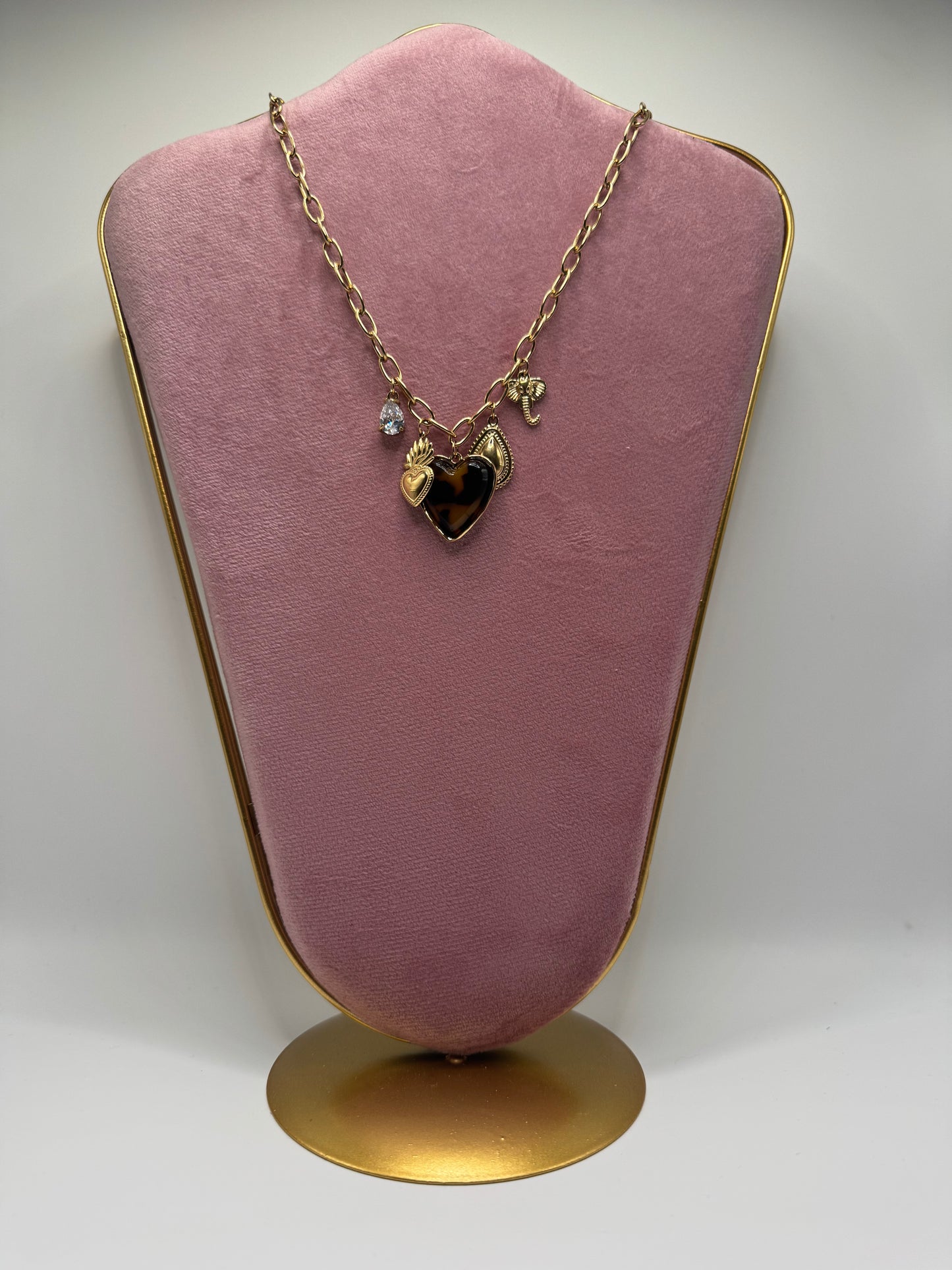 COLLANA ORO CON CUORE E CHARMS