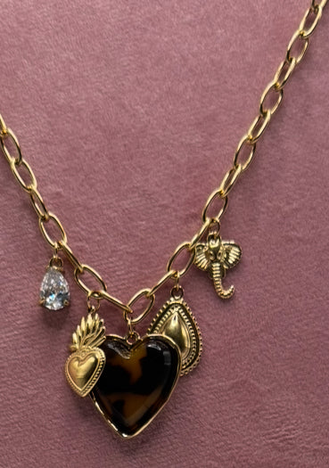 COLLANA ORO CON CUORE E CHARMS