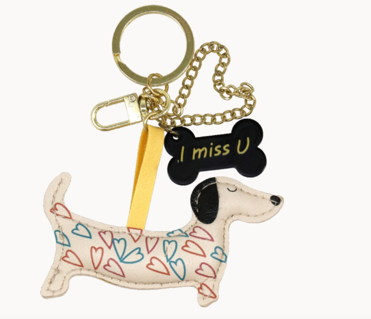 CAMOMILLA PORTACHIAVI BASSOTTO CON CUORI BEIGE