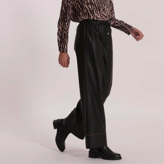 Mimì-Muà PANTALONE PALAZZO IN SIMIL PELLE CON DETTAGLIO ANIMALIER