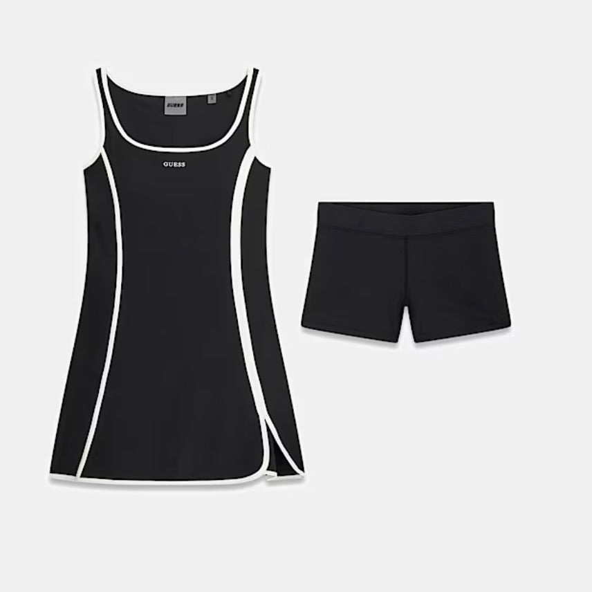 GUESS VESTITO CORTO CON PANTALONCINO E PROFILI BIANCHI