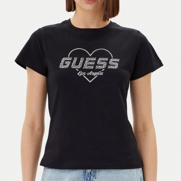 GUESS T-SHIRT CUORE+LOGO DI STRASS