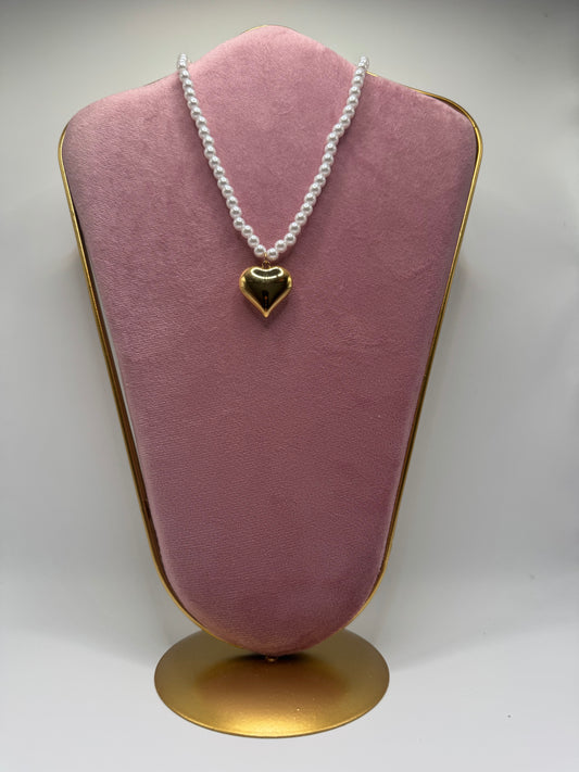 COLLANA DI PERLE CON CUORE 3D ORO