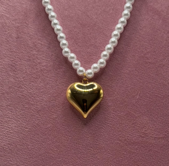 COLLANA DI PERLE CON CUORE 3D ORO