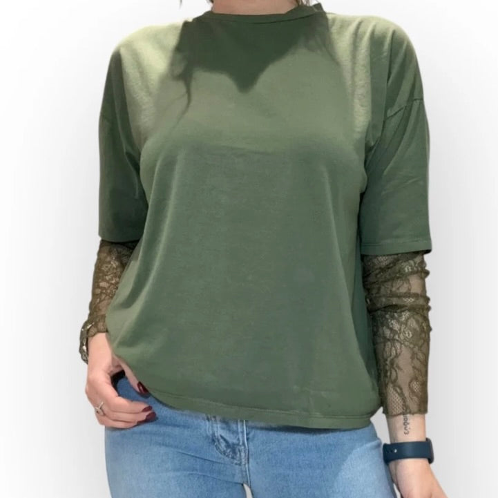 SUSY MIX MAGLIA CON MANICHE IN PIZZO
