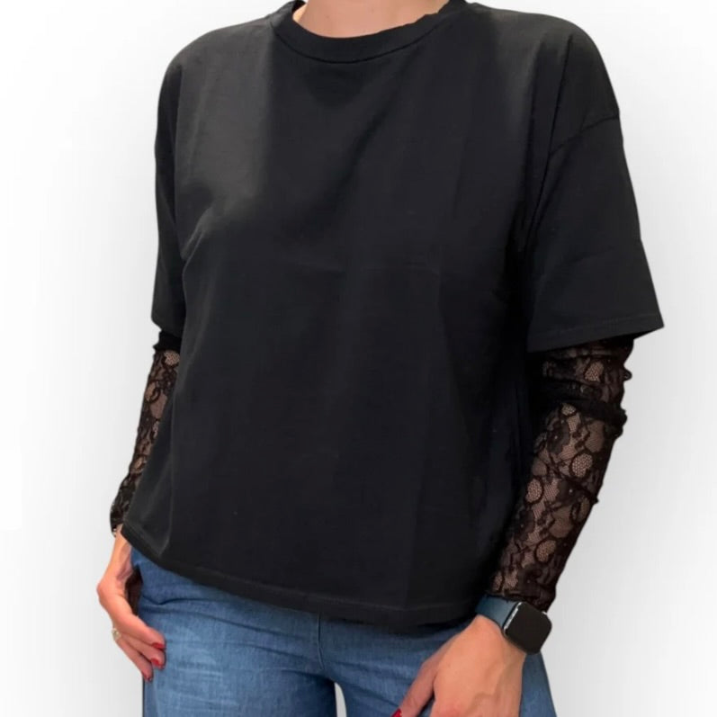 SUSY MIX MAGLIA CON MANICHE IN PIZZO