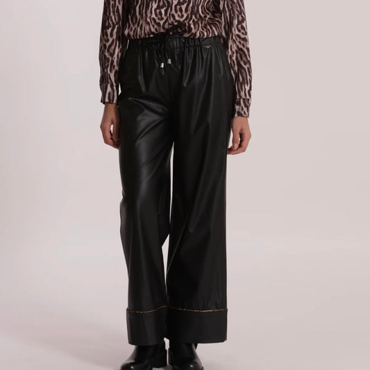 Mimì-Muà PANTALONE PALAZZO IN SIMIL PELLE CON DETTAGLIO ANIMALIER