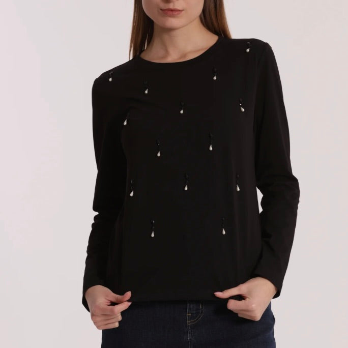 Mimì-Muà  T-SHIRT CON PIOGGIA DI PERLE