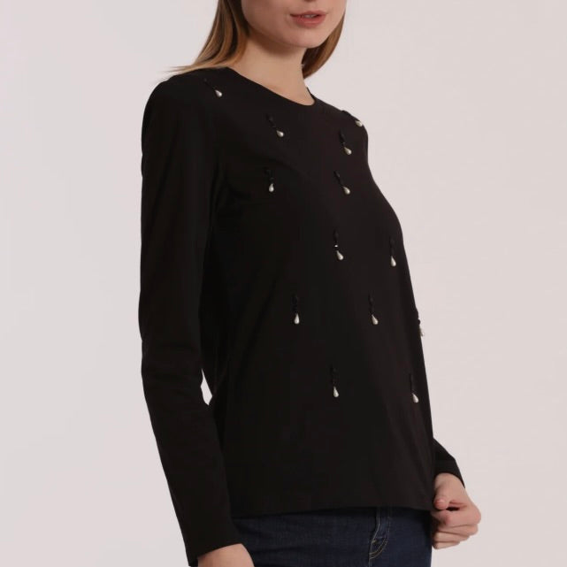 Mimì-Muà  T-SHIRT CON PIOGGIA DI PERLE