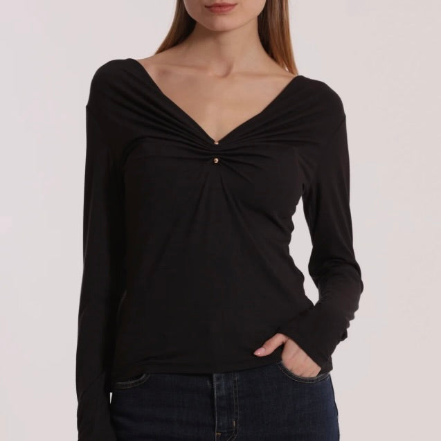 Mimì-Muà T-SHIRT SCOLLO A V CON ACCESSORIO