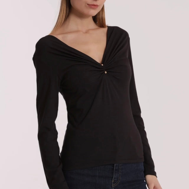 Mimì-Muà T-SHIRT SCOLLO A V CON ACCESSORIO