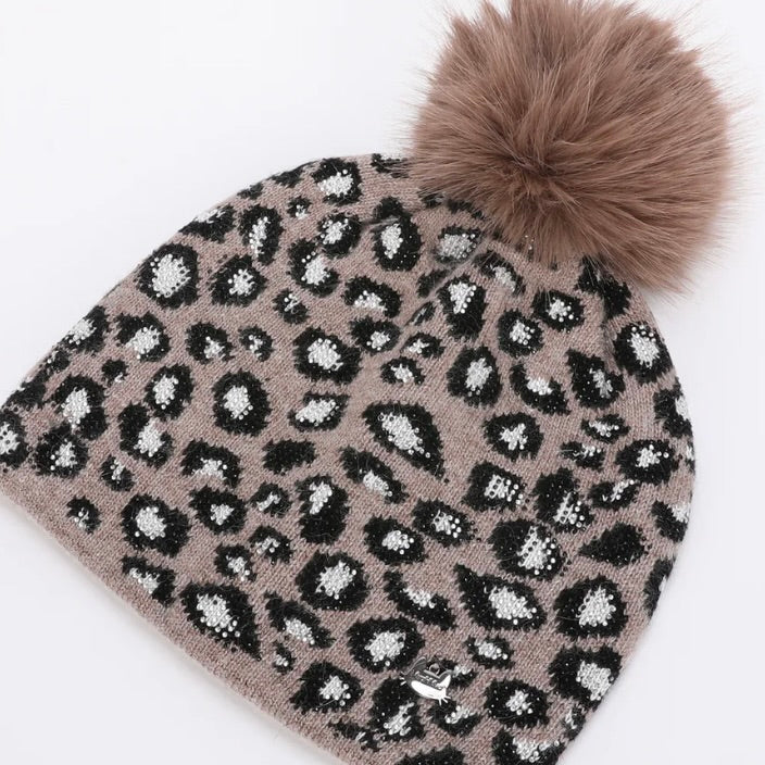 Mimì-Muà BERRETTO LEOPARDATO CON STRASS E PON PON