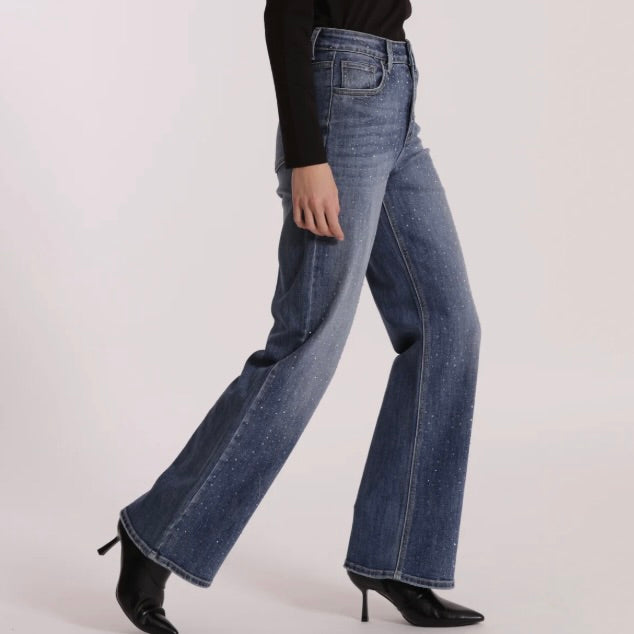 Mimì-Muà JEANS WIDE LEG CON STRASS TRASPARENTI