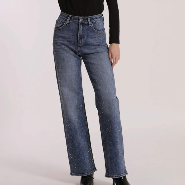 Mimì-Muà JEANS WIDE LEG CON STRASS TRASPARENTI