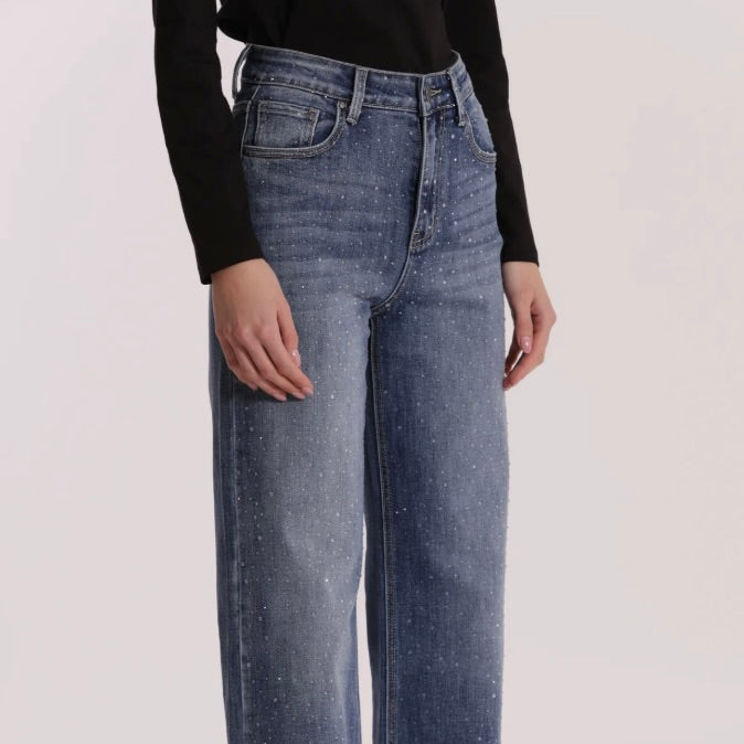 Mimì-Muà JEANS WIDE LEG CON STRASS TRASPARENTI