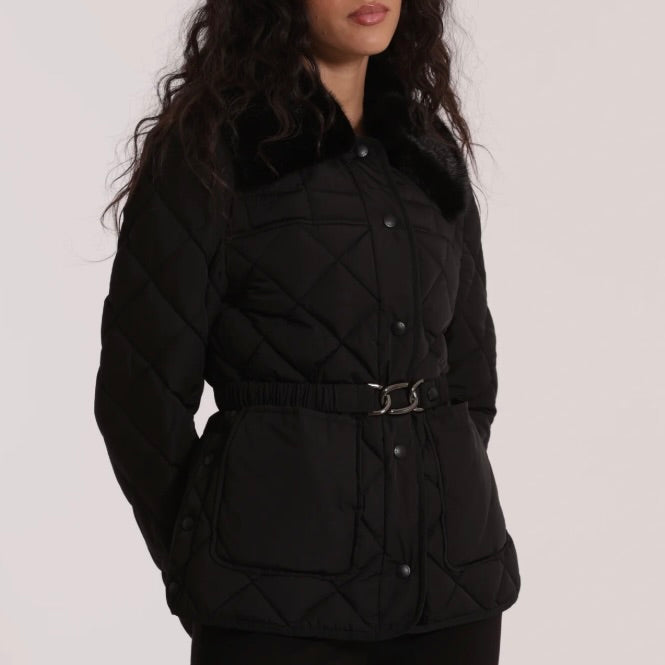 Mimì-Muà PIUMINO CORTO CON COLLO EFFETTO PELLICCIA CON CINTURA