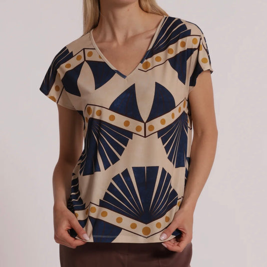 Mimì-Muà BLUSA A MANICHE CORTA IN ITY IN FANTASIA