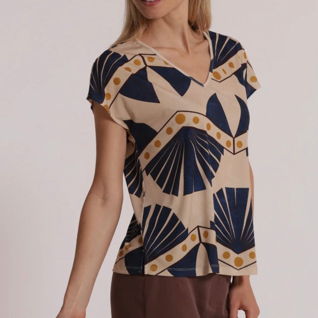Mimì-Muà BLUSA A MANICHE CORTA IN ITY IN FANTASIA