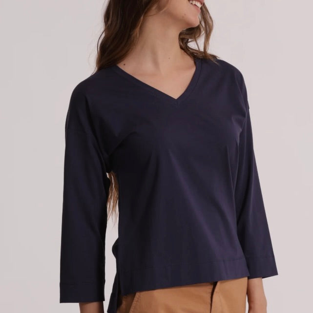 Mimì-Muà T-SHIRT BASIC CON RICAMO GATTO MANICHE LUNGHE