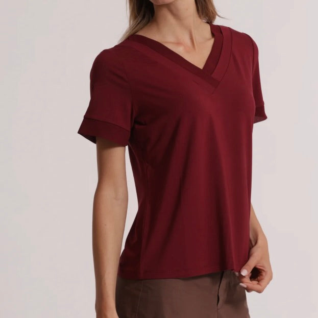 Mimì-Muà T-SHIRT SCOLLO A V CON DETTAGLI IN GEORGETTE