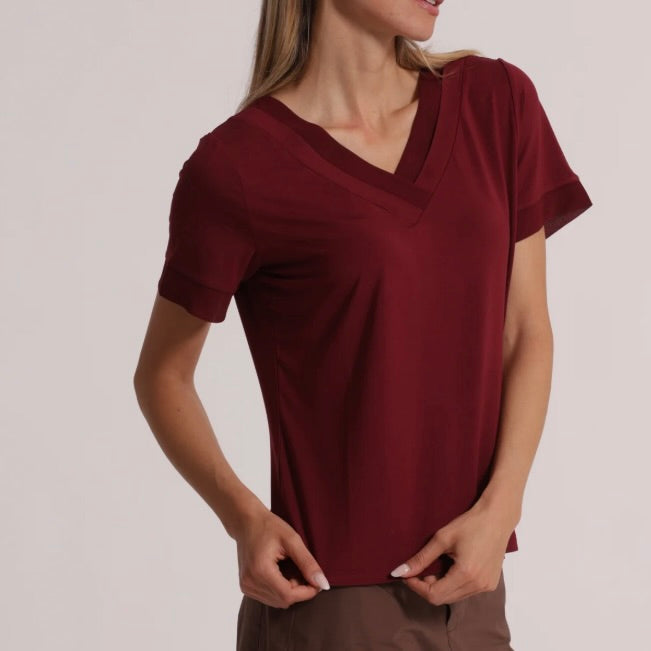 Mimì-Muà T-SHIRT SCOLLO A V CON DETTAGLI IN GEORGETTE