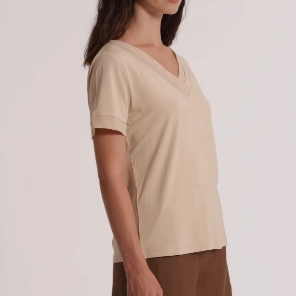 Mimì-Muà T-SHIRT SCOLLO A V CON DETTAGLI IN GEORGETTE