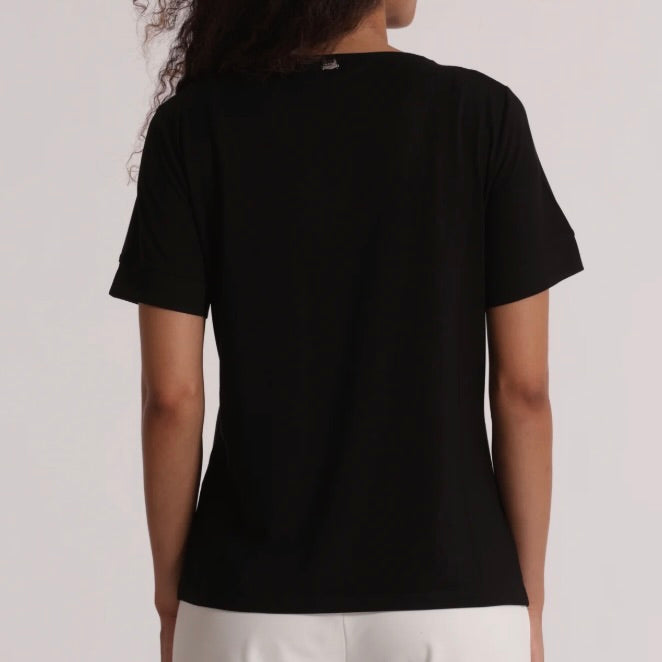 Mimì-Muà T-SHIRT SCOLLO A V CON DETTAGLI IN GEORGETTE