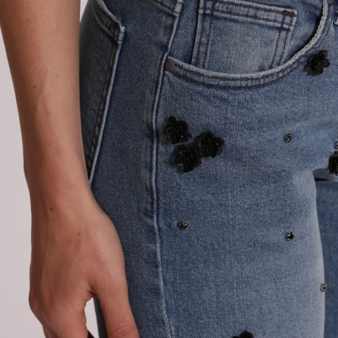 Mimì-Muà JEANS FLARE CON APPLICAZIONI FLOREALI