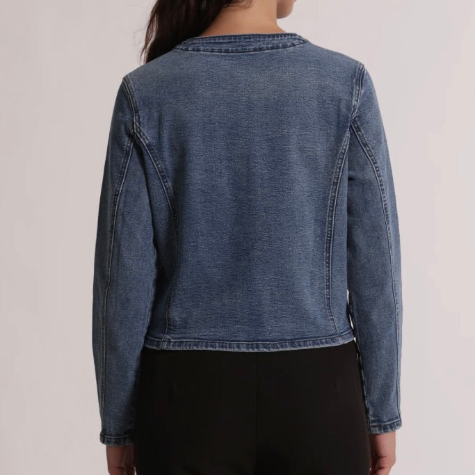 Mimì-Muà GIACCA CROPPED IN DENIM CON APPLICAZIONI FLOREALI