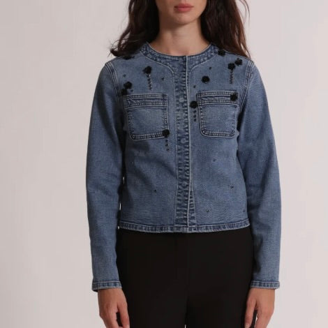Mimì-Muà GIACCA CROPPED IN DENIM CON APPLICAZIONI FLOREALI