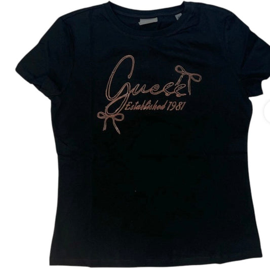 GUESS T-SHIRT CON LOGO IN VELLUTO